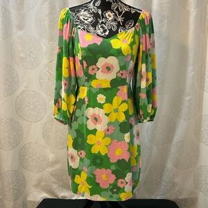 Shoe Fly Floral Retro 70s Inspired Green Sheath Dress Women’s Medium